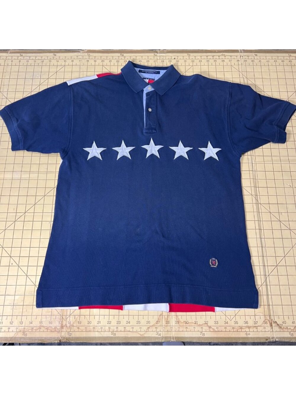 Tommy Hilfiger Mens Polo Shirt With Stars & Stripes Medium 100% Cotton Red/White